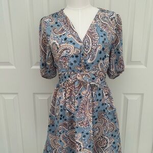 Heartloom Blue and Brown Paisley Midi Dress